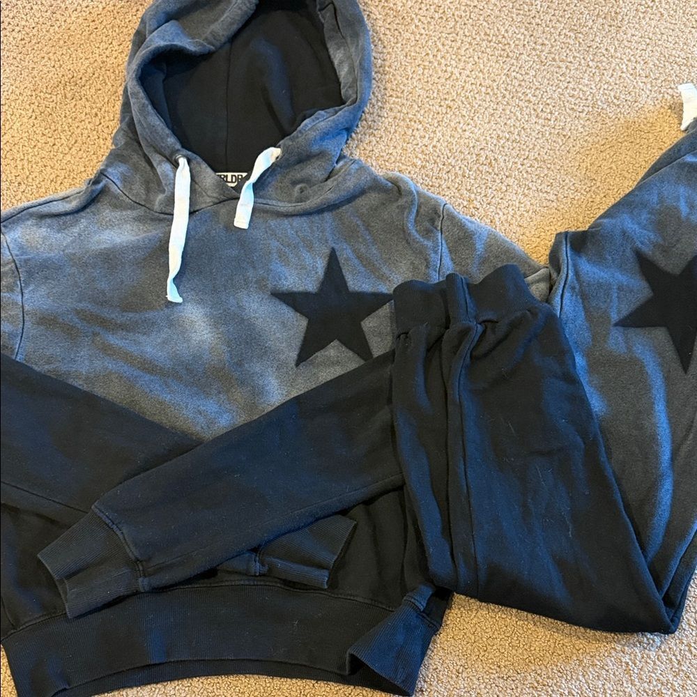 CHRLDR Black & Gray Ombré Star Sweatshirt Jogger Set Women’s Medium Drawstring